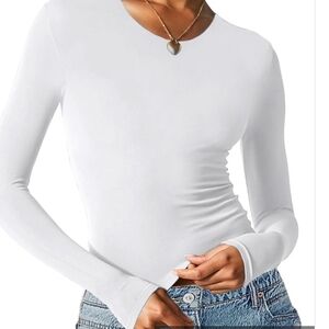 White Fitted Long Sleeve Women's Top Size Medium